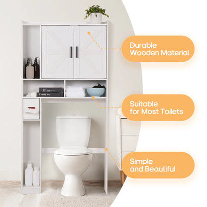 YISUFO Over the Toilet Storage Cabinet, Freestanding Bathroom Organizer with Adjustable Shelves, Waterproof, 65" H x 32" D x 7.7" W, White