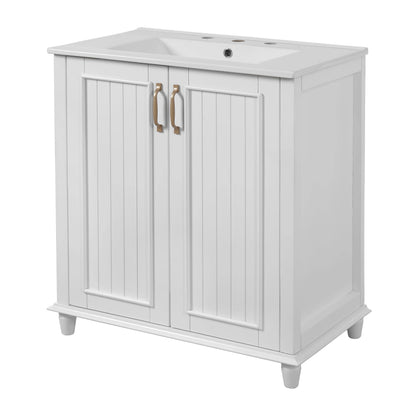 Harper & Bright Designs 30" Bathroom Vanity with Sink, Bathroom Storage Cabinet with Drawers, Single Sink Bathroom Vanity, White