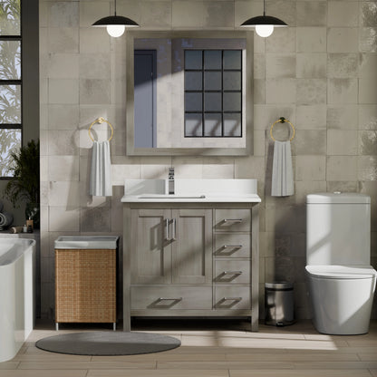 Jacques 36 in. W Left Offset Distressed Grey Bath Vanity and Cultured Marble Top