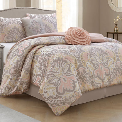 Lanco Luscious Diane 6-Piece Reversible Comforter Bedding Set, California King, Blue Gold, Fill Material Polyester, Floral