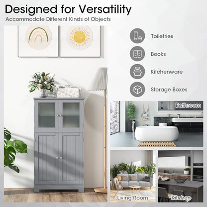 Topbuy Bathroom Storage Cabinet Freestanding Storage Cabinet w/4 Doors Wooden Kitchen Cupboard w/Adjustable Shelf