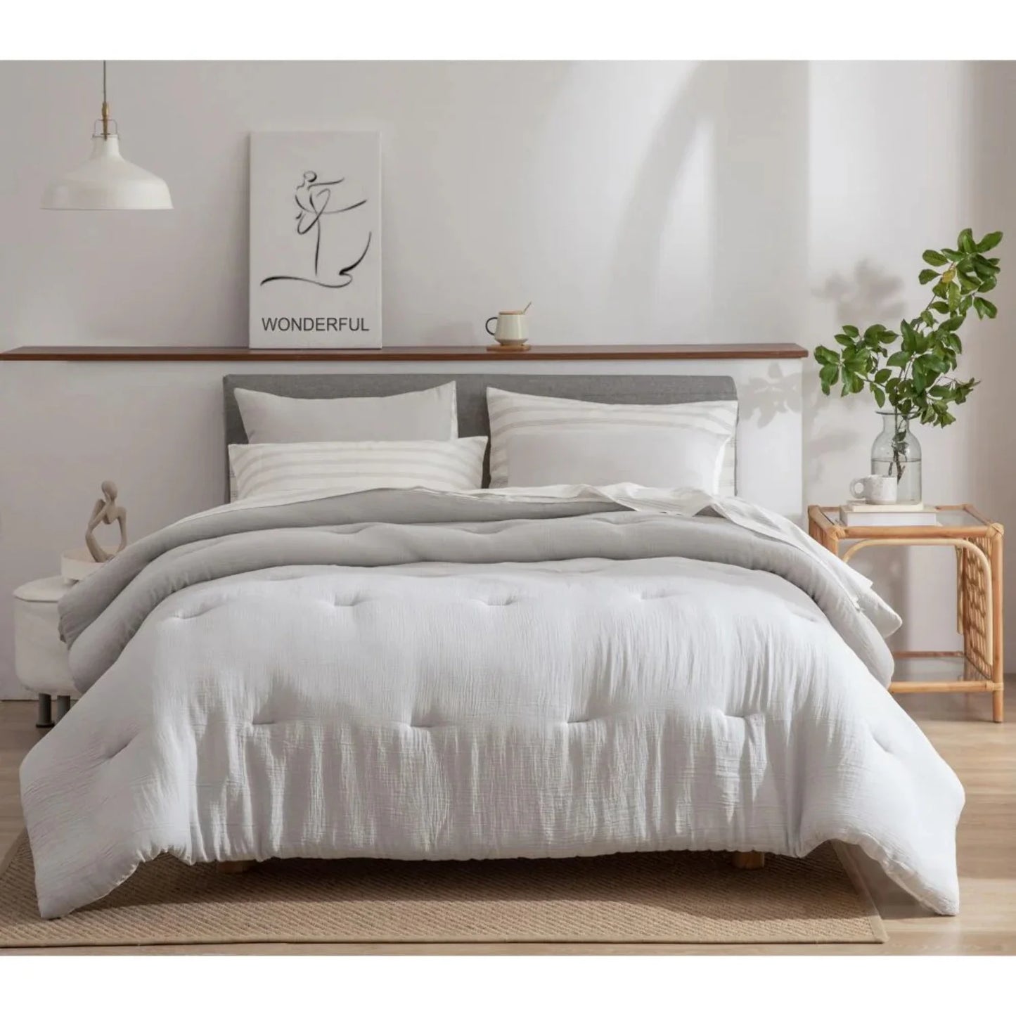 Wonderful Bedding Dreamy Gauze Cotton 7-Piece Comforter Set Back Striped
