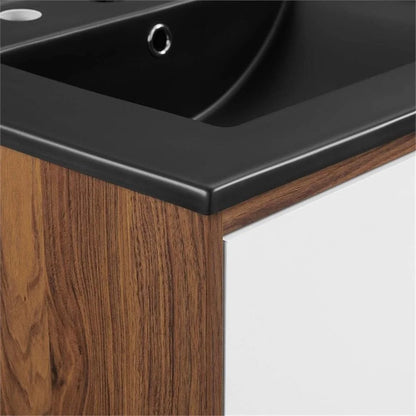 Modway Transmit 48" Wall-Mount Bathroom Vanity in Walnut Black