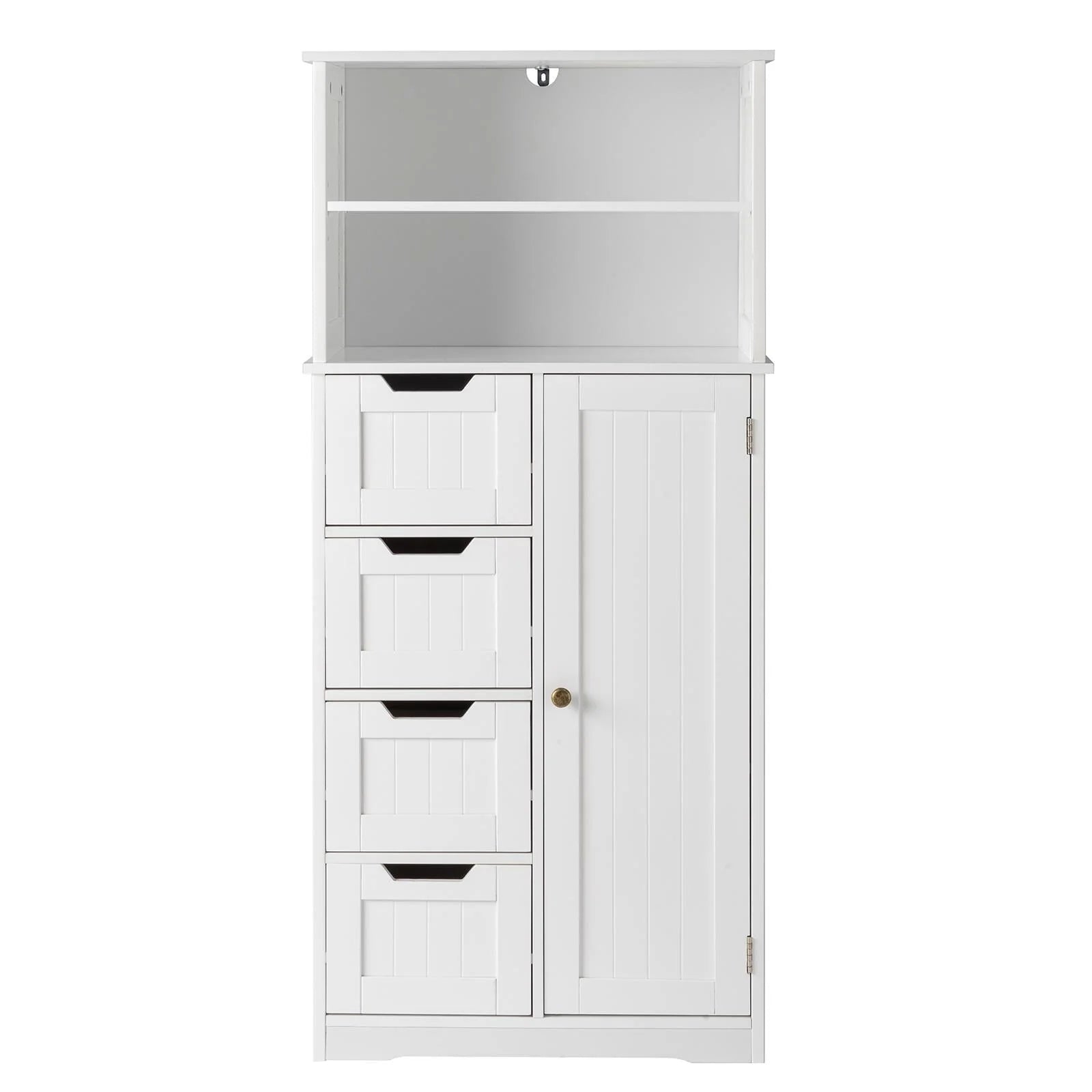 Ktaxon Freestanding Bathroom Floor Cabinet, Multipurpose Storage Cabinet with 4 Drawers, 1 Cupboard & Adjustable Shelves for Kitchen Living Room Bedroom, White