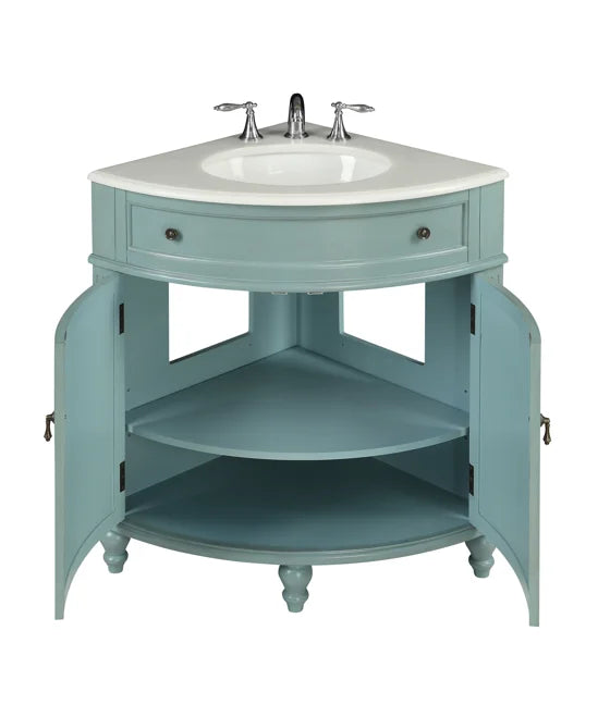 Tennant Brand 24" Navy Blue Corner Bathroom Vanity with White Quartz Top
