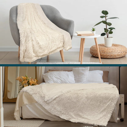 PAVILIA Soft Fluffy Faux Fur Bed Blanket, King, Cream Beige, Shaggy Furry Warm Sherpa Blanket Fleece Throw for Sofa, Couch, Decorative Fuzzy Plush Comfy Thick Throw Blanket, 90x108