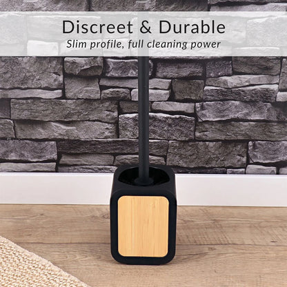 4-Piece Bathroom Accessory Set Gray Rubber and Acacia