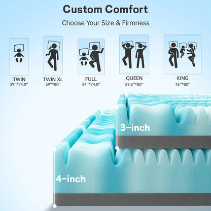 3 Inch Memory Foam Mattress Topper, 7-Zone Twin Mattress Topper with Cooling Gel, CertiPUR-US Certified for Pressure Relief & Enhanced Sleep Comfort