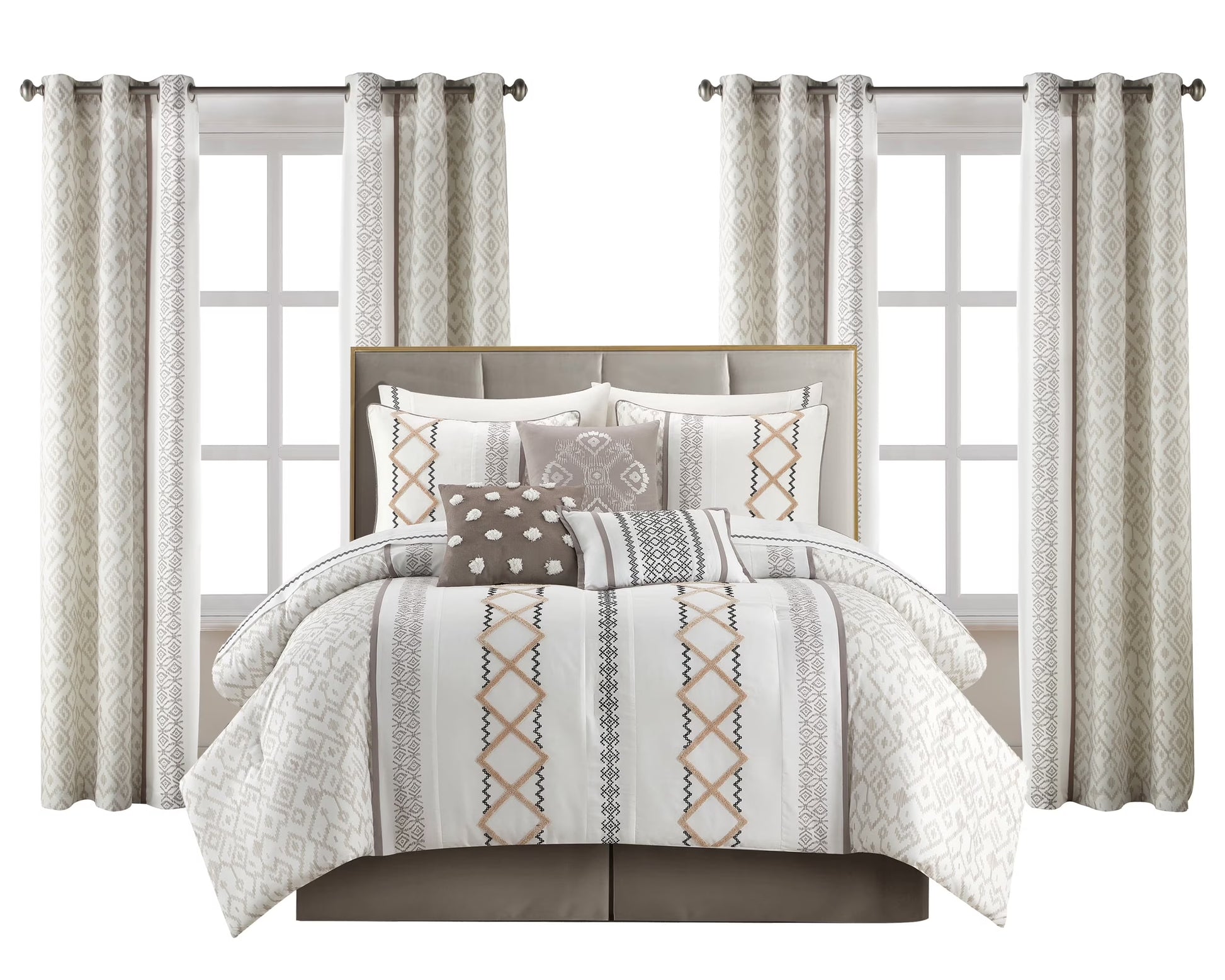 Lanco Luxury 7 Piece Cozy Boho Comforter Set Queen Beige Embroidered Girls Bedding, Premium Microfiber, All Season Home Décor
