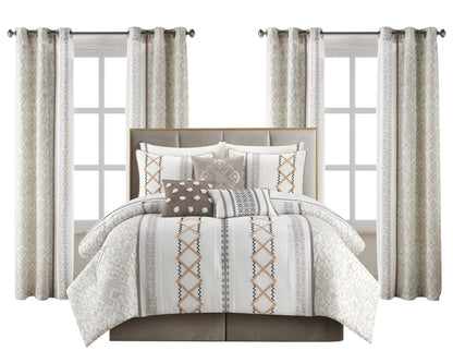 Lanco Luxury 7 Piece Cozy Boho Comforter Set Queen Beige Embroidered Girls Bedding, Premium Microfiber, All Season Home Décor