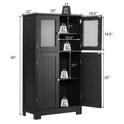 Costway Bathroom Floor Storage Cabinet Kitchen Cupboard w/Doors& Adjustable Shelf Black