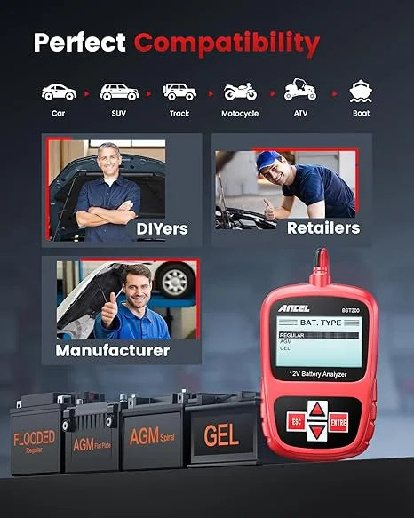 ANCEL BST200 Car Battery Tester 12V with ANCEL PB100 Automotive Power Circuit Probe Tester