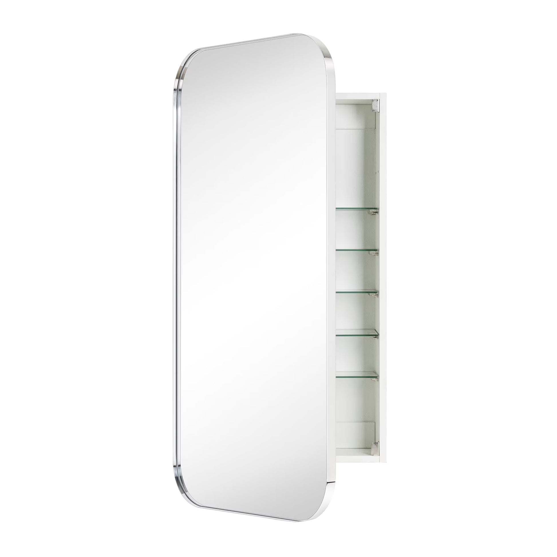 TEHOME Black Rectangle Long Recessed and Surface Mount Stainless Steel Metal Framed Rounded Rectangular Bathroom Cabinet with Mirror 20x40''