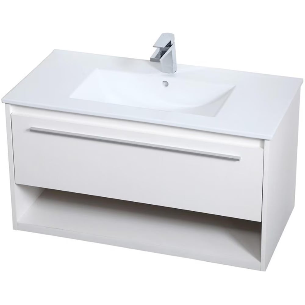 Elegant Kitchen and Bath 36 Inch Single Bathroom Floating Vanity In White