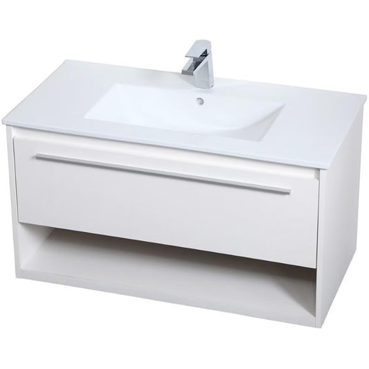 Elegant Kitchen and Bath 36 Inch Single Bathroom Floating Vanity In White