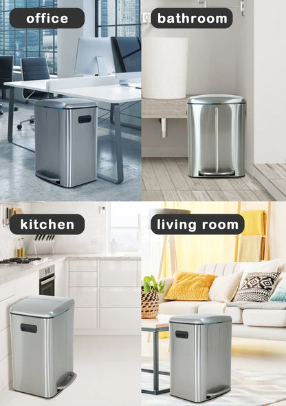 10 Gallon Dual Compartment Trash Can and Recycle Bin, Stainless Steel Foot Pedal Garbage Can Bathroom Double Trash Can Recycling for Kitchen with 2 x 5 Gallon Removable Inner Buckets, Soft Close