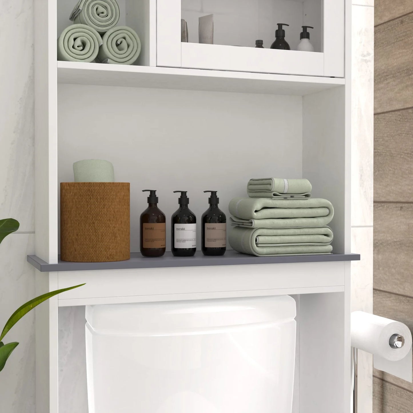 Gzxs Slim Toilet Paper Storage Cabinet, Over The Toilet Storage Cabinet for Skinny Bathroom Storage Corner Floor, White