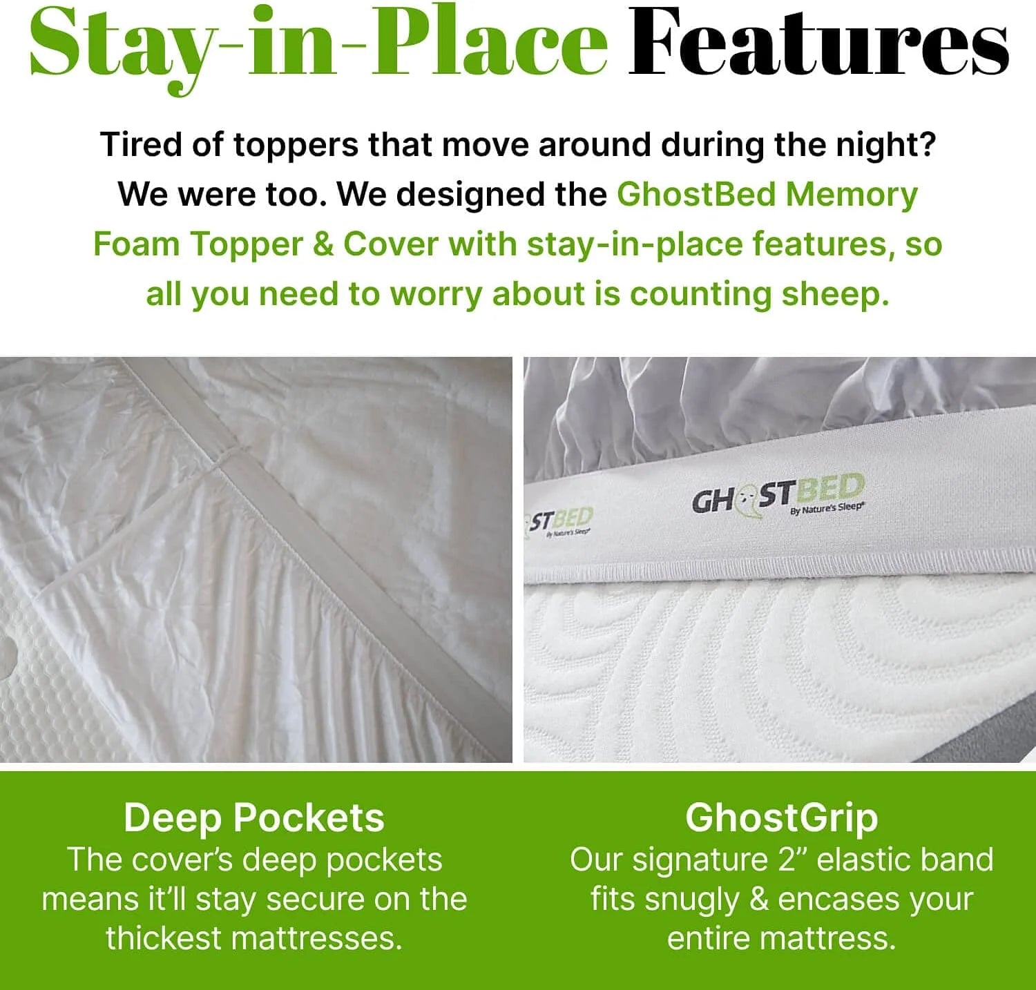 GhostBed 3 Inch Cooling Gel Memory Foam Mattress Topper - Waterproof Cover, Protector & Topper in One, Made in USA - Memory Foam Mattress Topper Queen