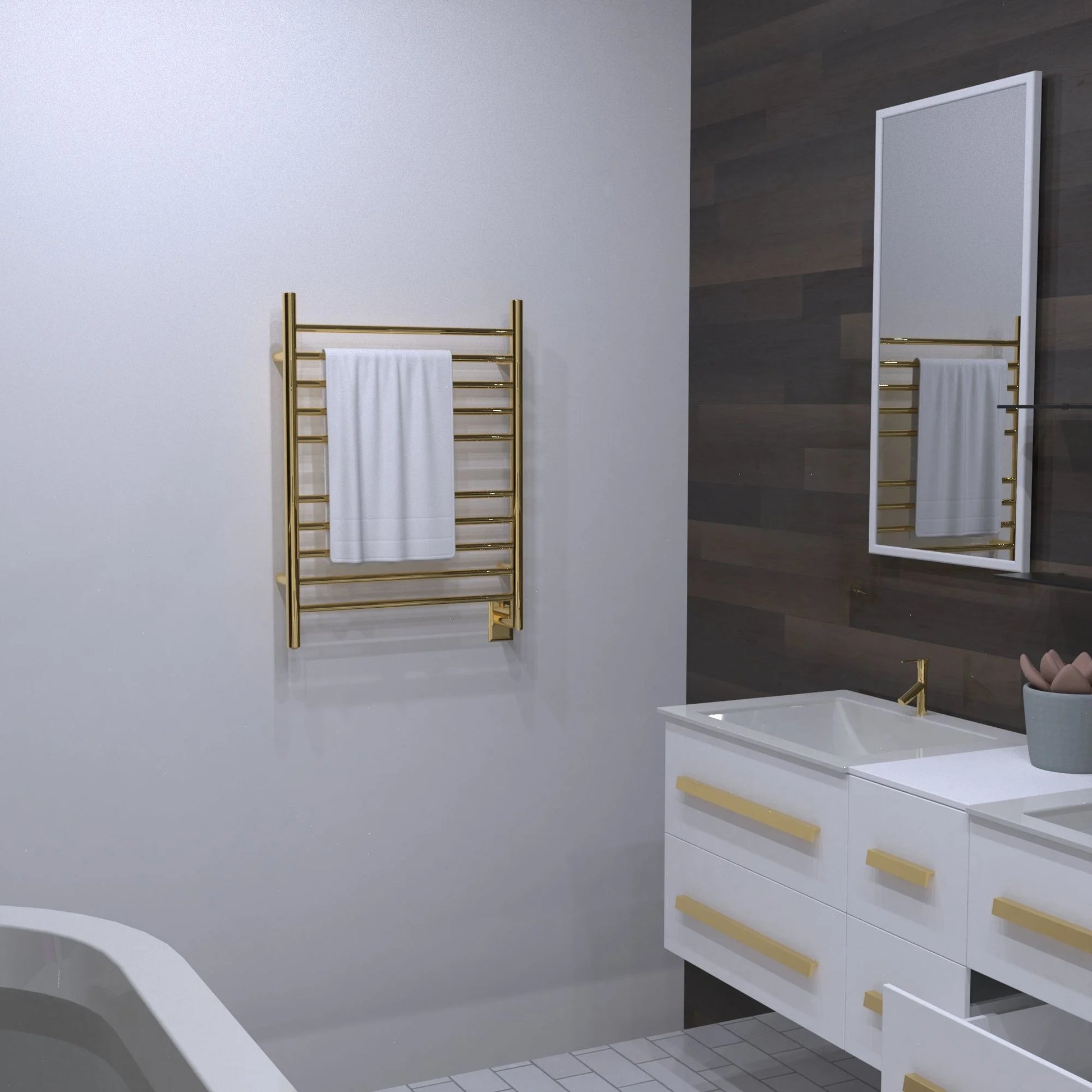 Amba Products 33.5" Gold Hardwired Straight 10 Polished Bar Towel Warmer