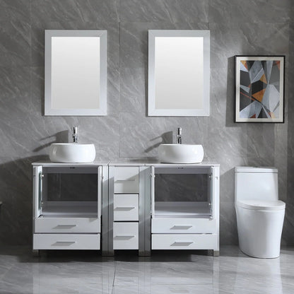 Wonline 60" Bathroom Vanity Wood Cabinet Double Ceramic Sink w/Mirror White