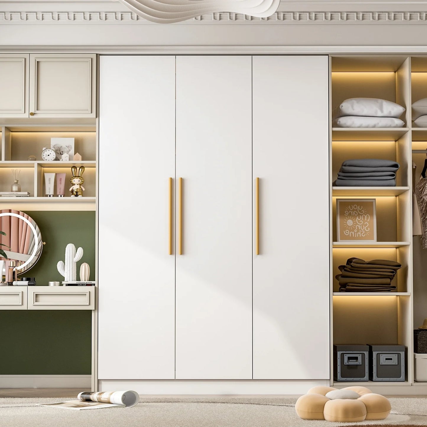 FUFU& GAGA Wardrobe Armoire Wooden Closet Cabinet 6 Storage Cube and Hanging Rod White