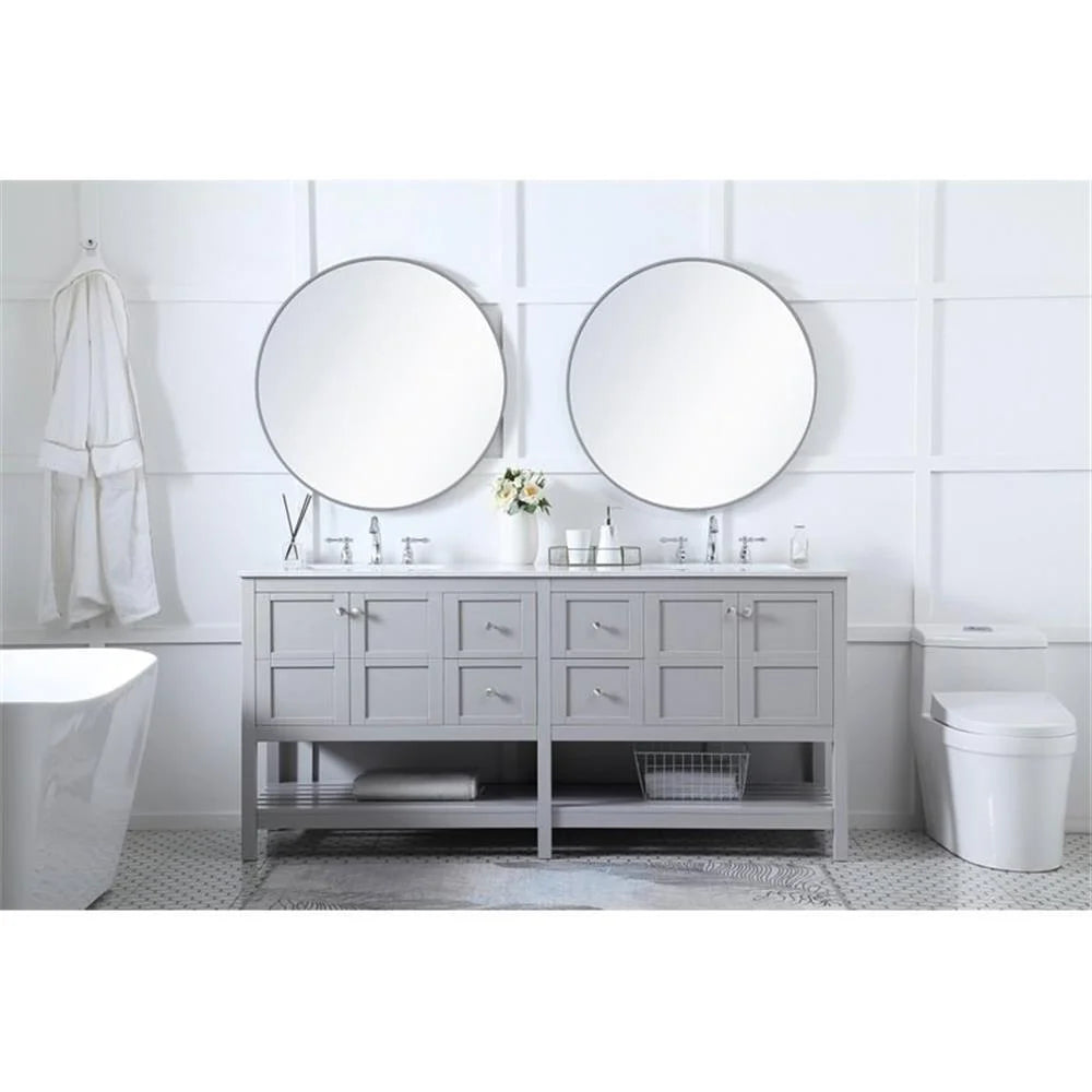 Elegant Decor Theo 72" Steel and Solid Wood Double Bathroom Vanity in Gray
