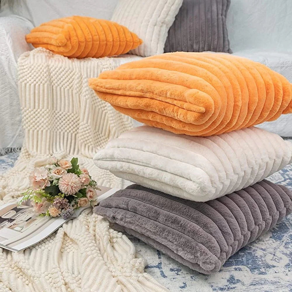 Gerich 18x18 inch Square Throw Pillow Covers with Stripes Decorative Pillows for Living Room Couch Sofa, White, Set of 2