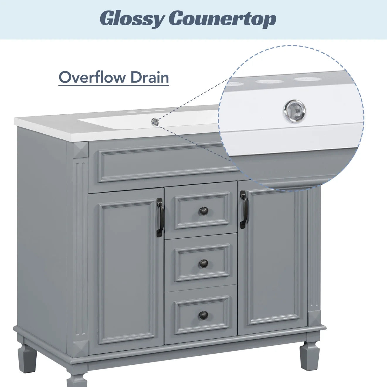 Modern Bathroom Cabinet Set with Top Sink, Bathroom Vanity with Wall Mounted Bathroom Storage Cabinet, 2 Soft Closing Doors, 2 Drawers, Water-Resistant Paint, Grey