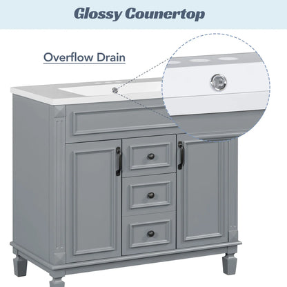 Modern Bathroom Cabinet Set with Top Sink, Bathroom Vanity with Wall Mounted Bathroom Storage Cabinet, 2 Soft Closing Doors, 2 Drawers, Water-Resistant Paint, Grey