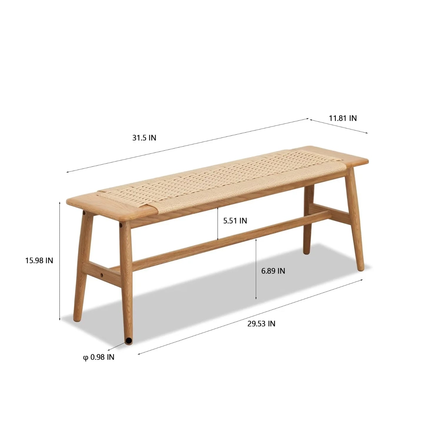 Woven Design Dining Bench, Solid Wood Bed End Bench with 4 Solid Legs and Woven Cover, Long Kitchen Dining Bench for Living Room Dining Room Bathroom, Easy Assembly, Natural