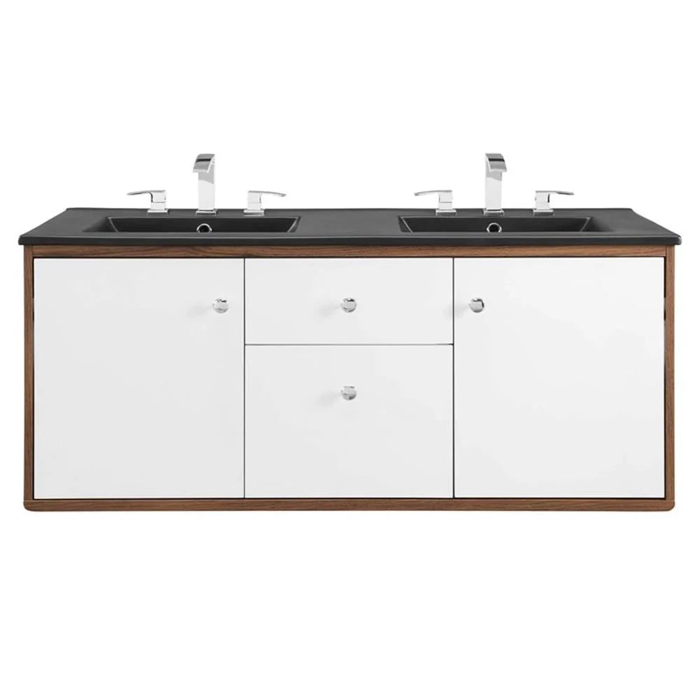 Modway Transmit 48" Wall-Mount Bathroom Vanity in Walnut Black