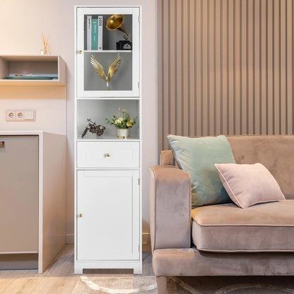 Ktaxon Large Bathroom Tall Storage Cabinet Organizer, Freestanding Line Tower Pantry Cabinet with Adjustable Shelves and 2 Cupboards for Kitchen Living Room Bedroom Office, 18"x13"x71", White