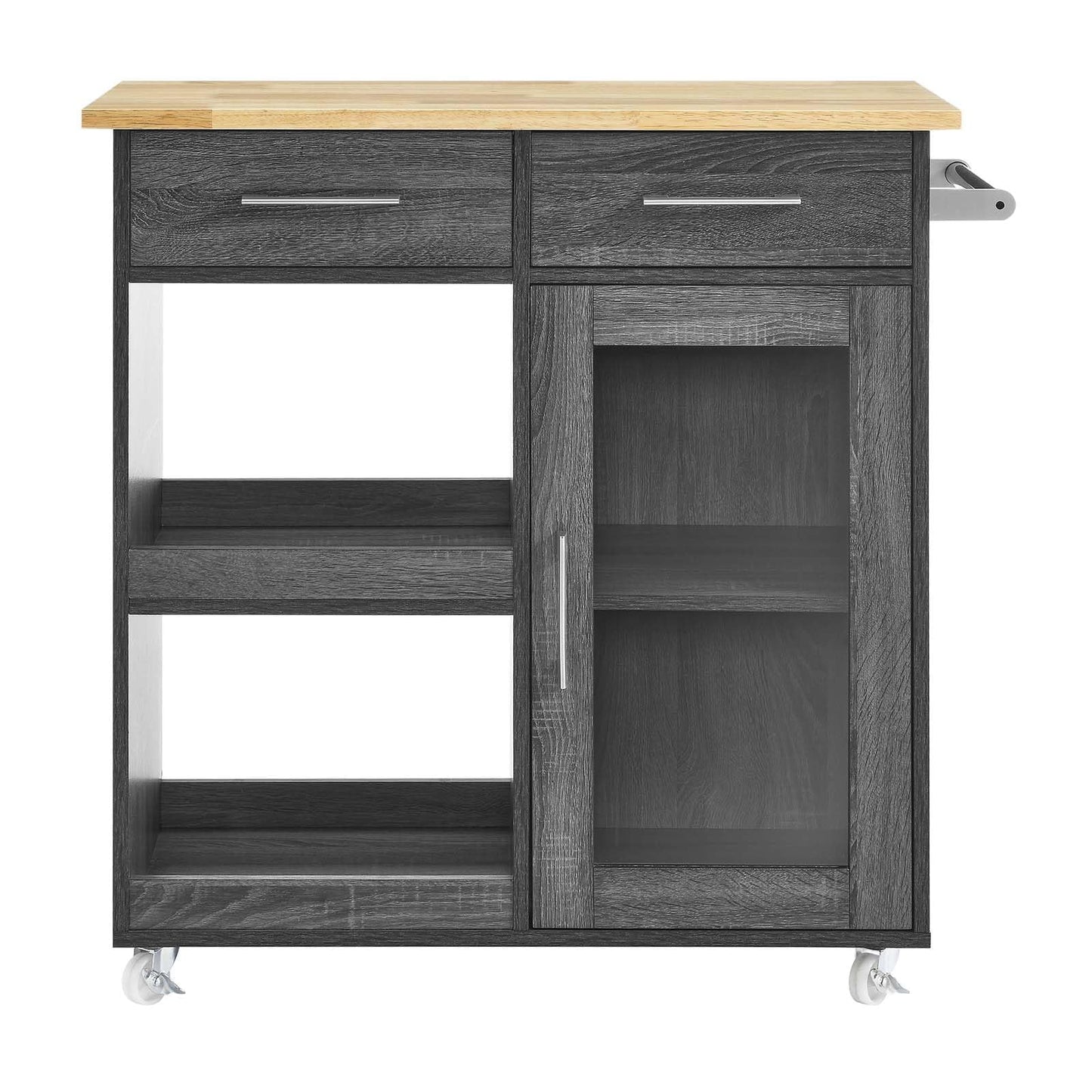 Culinary Rolling Kitchen Cart with Storage in Charcoal Natural - 3 Tiers Kitchen Island on Wheels with Towel Bar, Functional as a Coffee Station, Bar Cabinet or Butcher Block Island