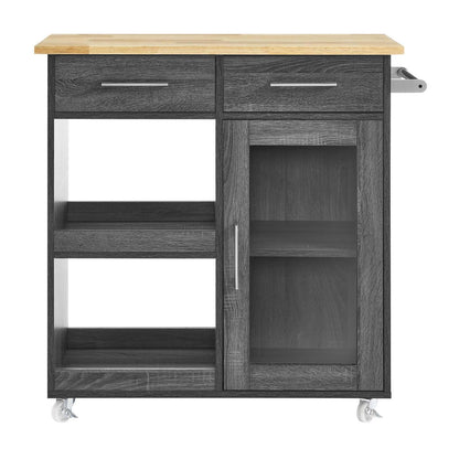 Culinary Rolling Kitchen Cart with Storage in Charcoal Natural - 3 Tiers Kitchen Island on Wheels with Towel Bar, Functional as a Coffee Station, Bar Cabinet or Butcher Block Island