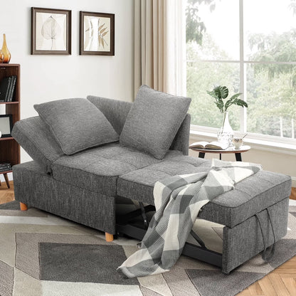 SEJOV 4-in-1 Convertible Sleeper Chair Bed, Linen Sofa Bed for Small Space, Futon Sofa with 2 Throw Pillows for Living Room, Single Recliner with 5 Adjustable Backrest for Bedroom Apartment, Brown