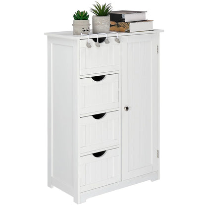 Ktaxon Wooden Bathroom Floor Cabinet,Side Storage Organizer Cabinet with 4 Drawers,1 Cupboard & 2-Shelves,MDF,White