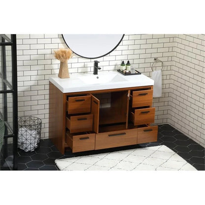 Elegant Decor Wyatt 48" Aluminum Alloy and MDF Single Bathroom Vanity in Teak