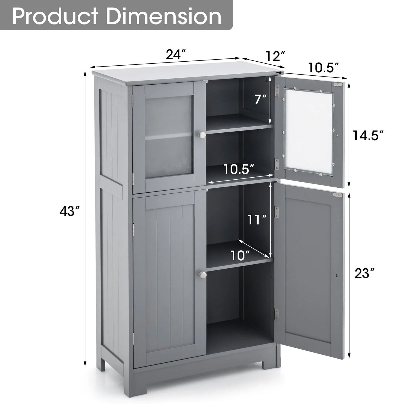Topbuy Bathroom Storage Cabinet Freestanding Storage Cabinet w/4 Doors Wooden Kitchen Cupboard w/Adjustable Shelf