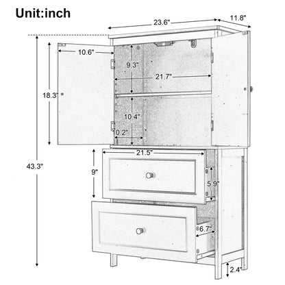 Aukfa 43.3" Tall Wood Storage Cabinet with Two Doors and Adjustable Shelves for Bathroom Kitchen, White