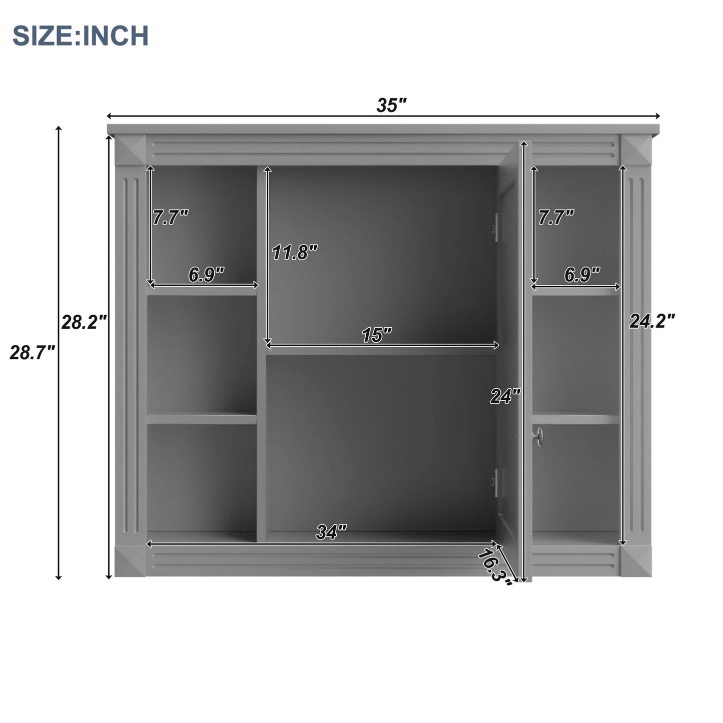 Modern Bathroom Furniture Set, 36" Bathroom Vanity with Top Sink, 35" Wall Mounted Bathroom Storage Cabinet, Mirror Cabinet with 6 Shelves, Storage Cabinet with 2 Doors and 2 Drawers, Grey