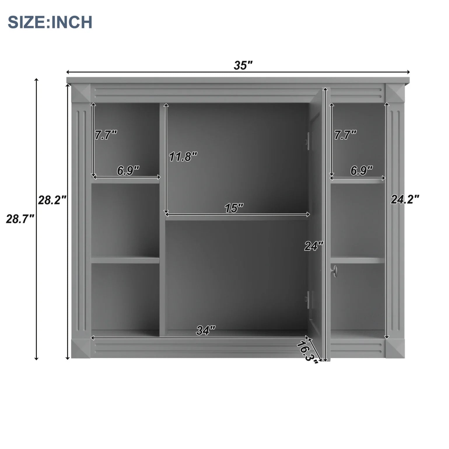 Modern Bathroom Furniture Set, 36" Bathroom Vanity with Top Sink, 35" Wall Mounted Bathroom Storage Cabinet, Mirror Cabinet with 6 Shelves, Storage Cabinet with 2 Doors and 2 Drawers, Grey