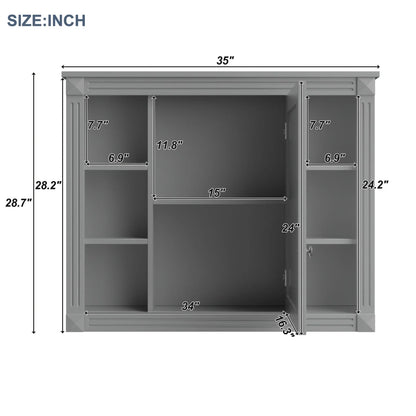 Modern Bathroom Furniture Set, 36" Bathroom Vanity with Top Sink, 35" Wall Mounted Bathroom Storage Cabinet, Mirror Cabinet with 6 Shelves, Storage Cabinet with 2 Doors and 2 Drawers, Grey