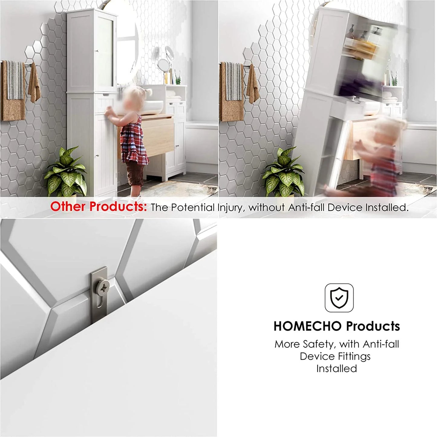 Homfa Bathroom Storage Tower, Narrow Linen Cabinet with Door and Drawers, Tall Bathroom Storage Cabinet for Small Spaces, White