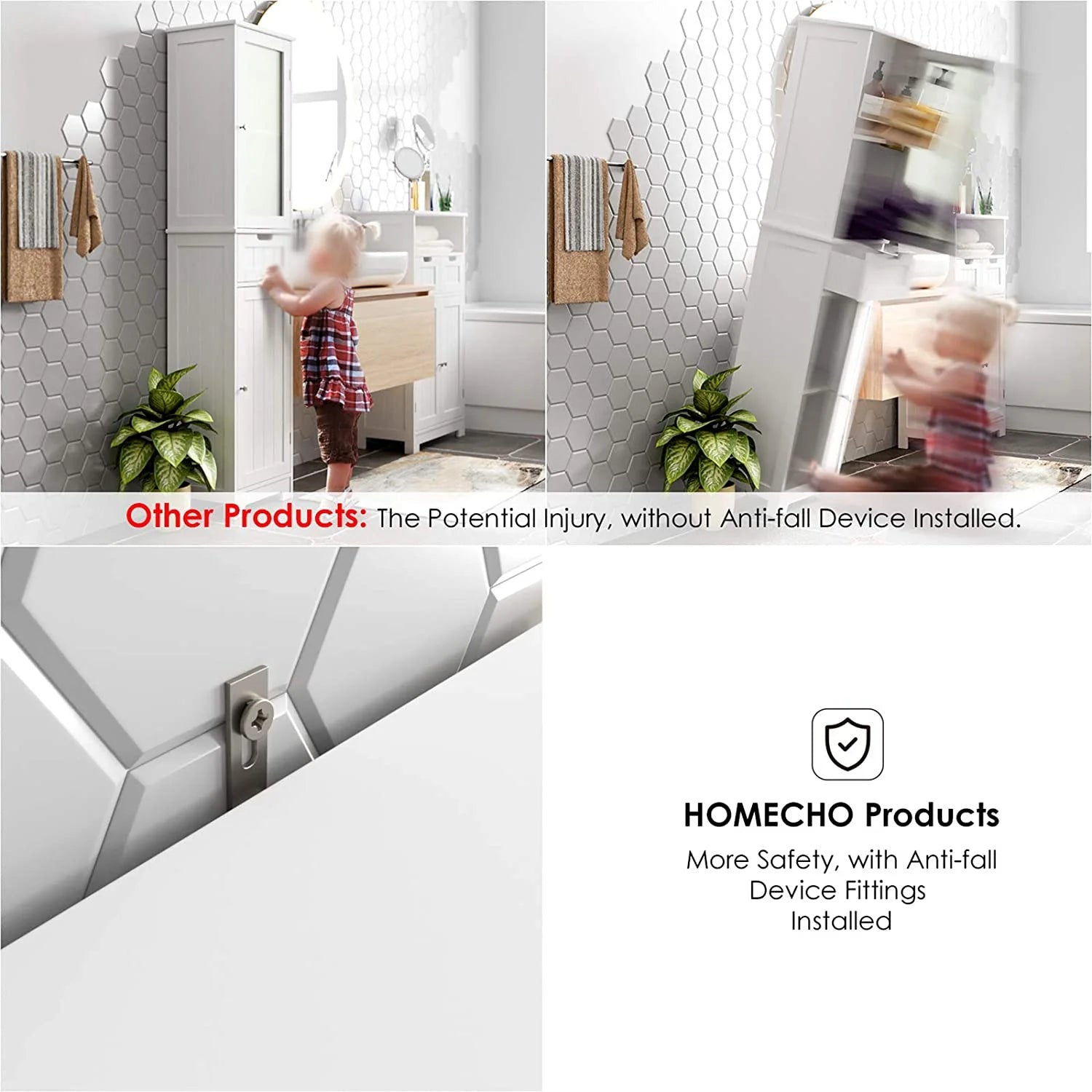 Homfa Bathroom Storage Tower, Narrow Linen Cabinet with Door and Drawers, Tall Bathroom Storage Cabinet for Small Spaces, White