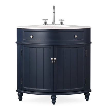 Tennant Brand 24" Navy Blue Corner Bathroom Vanity with White Quartz Top