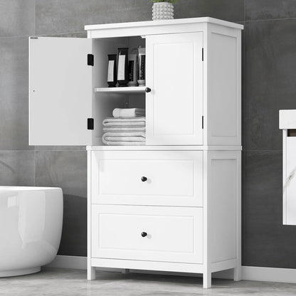 EUROCO Bathroom Floor Storage Cabinet,Bathroom Storage Unit,Freestanding Cabinet with 2 Drawers and 2 Doors,Adjustable Shelf,11.8 x 23.6 x 43.3 Inches,White