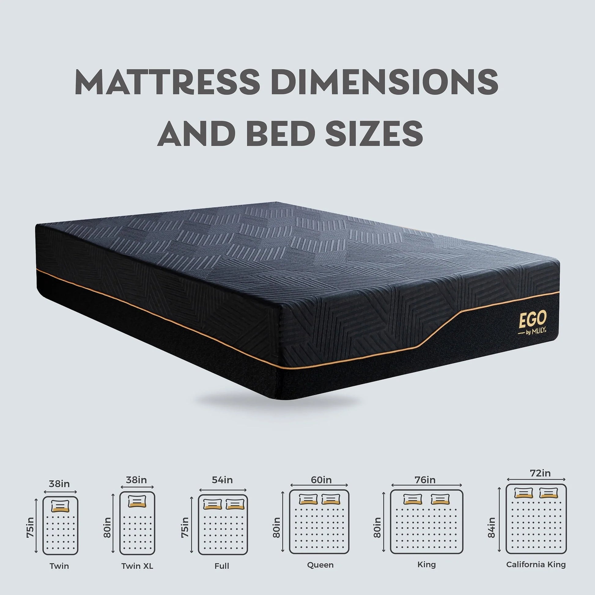 MLILY Ego Black 14 inch Queen Mattress, Cooling Gel Memory Foam Mattress in a box, Queen, Medium