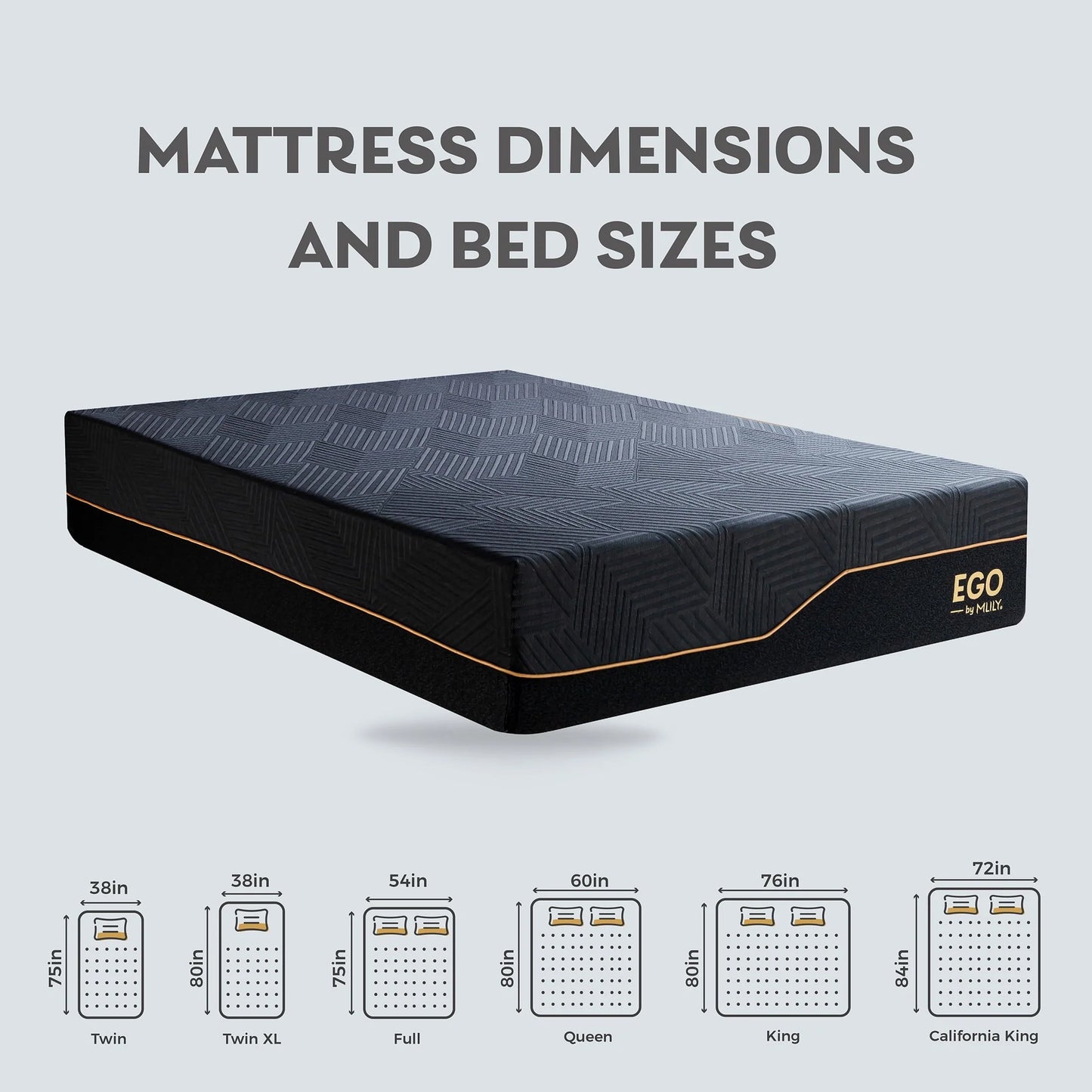 MLILY Ego Black 14 inch Queen Mattress, Cooling Gel Memory Foam Mattress in a box, Queen, Medium