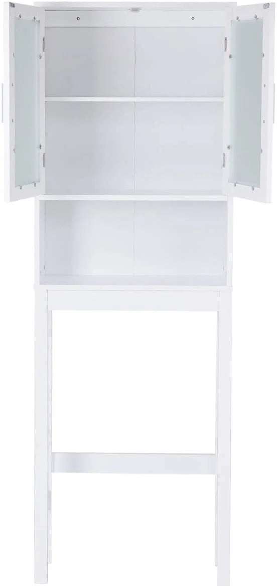Giantex Wooden Over The Toilet Storage Cabinet, Home Bathroom Space Saver, Double Doors, Adjustable Shelf Organizer, Open Storage Shelf, Freestanding Toilet Storage Rack Unit