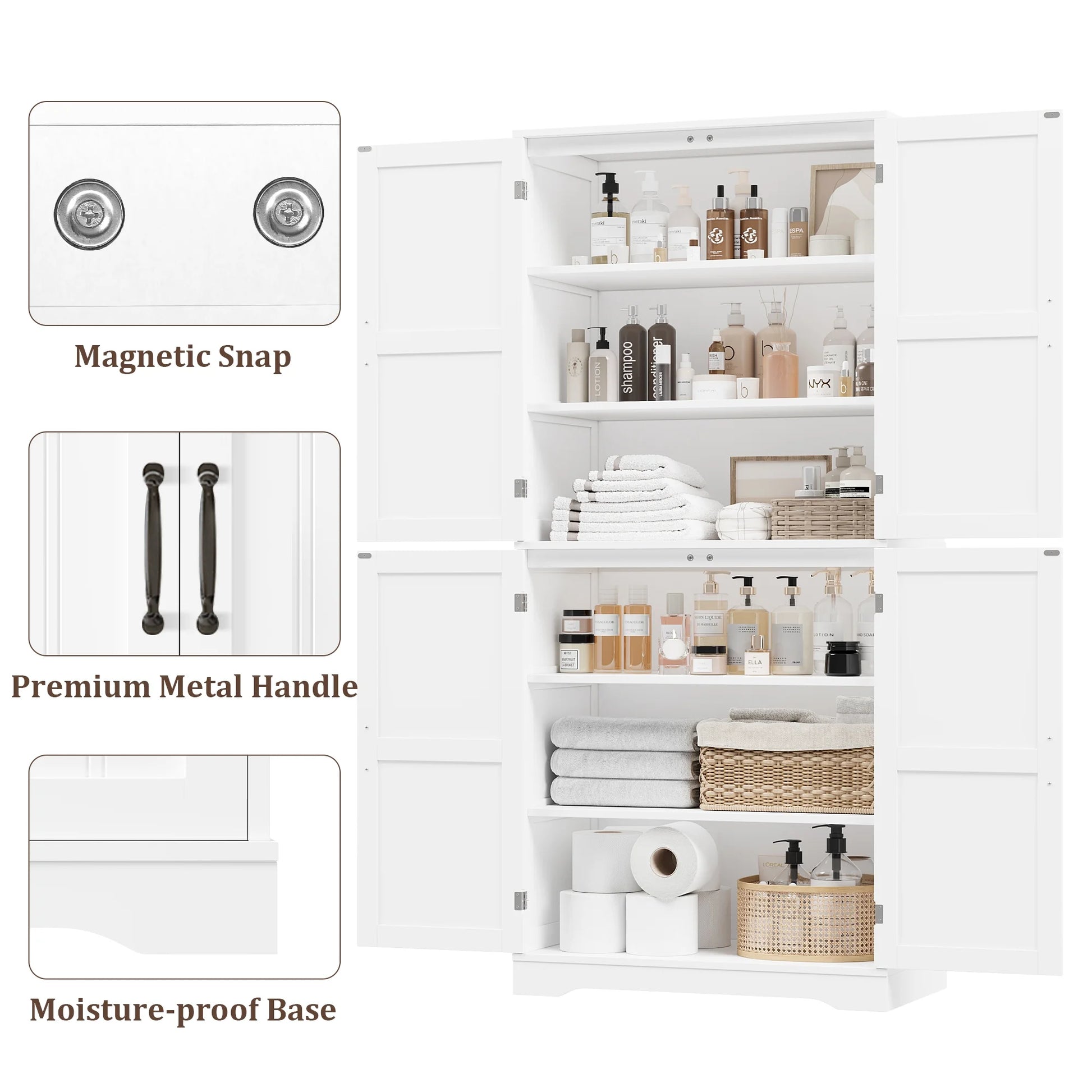 Homfa 71'' Bathroom Cabinet with 6 Storage Shelves, Freestanding Wooden Linen Cabinet for Living Room, White